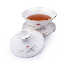 YXHUPOT Gaiwan White Porcelain 500ml Sancai Cup Set with Lid