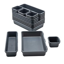 18 PCS Black Desk Drawer Organizer Tray Set 3 Sizes Interlocking Storage Bins
