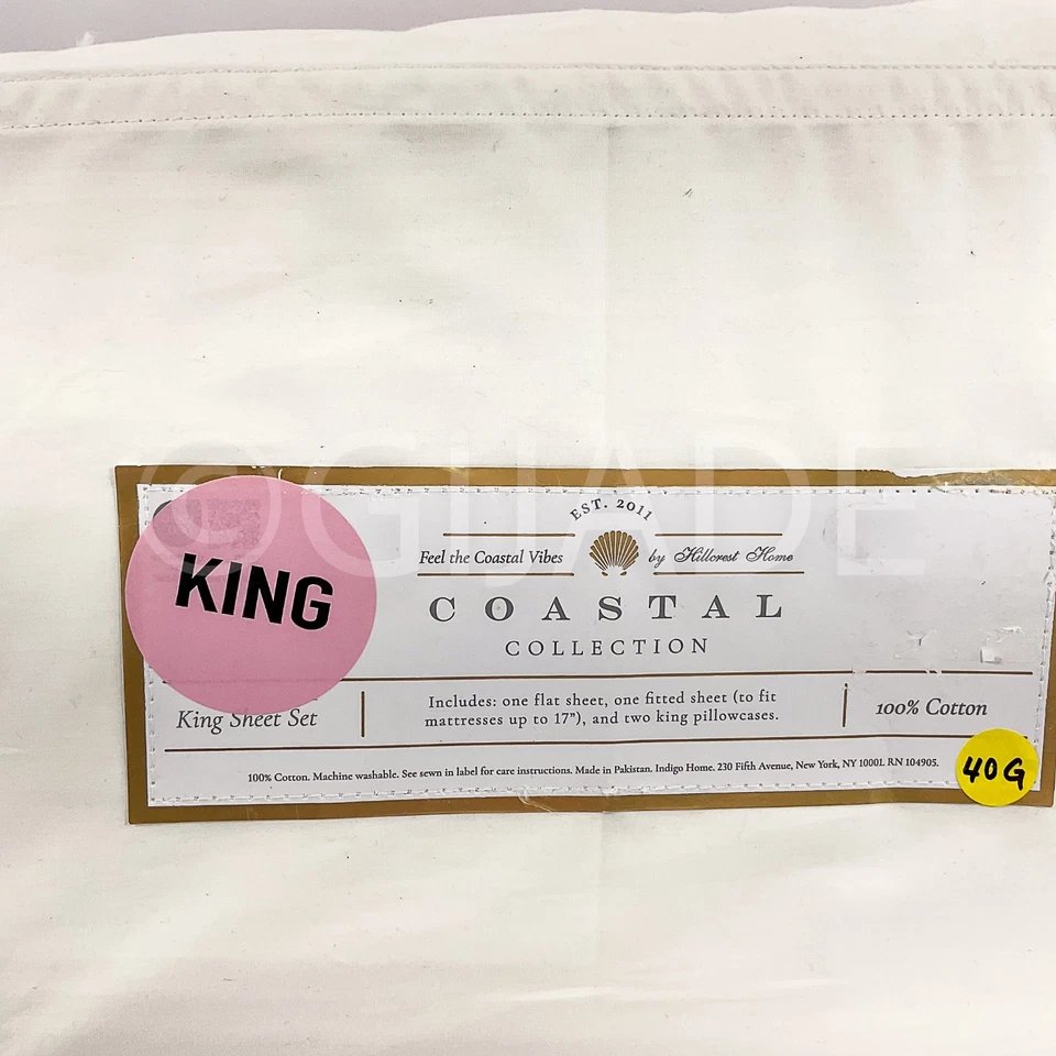 Набор простыней Coastal Collection King 4 шт. белый 100% хлопок новый - Изображение 4 из 4