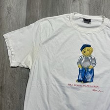 Vintage 90s Polo Ralph Lauren French Bear Size 2XL Made in USA White Tshirt