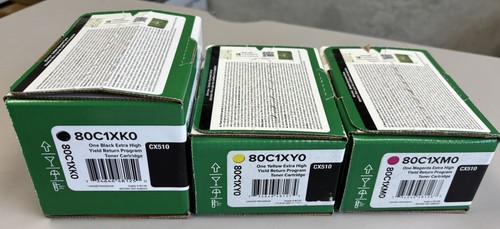 3 Lexmark Genuine CX510 EHY Toner Black Yellow Magenta 80C1XK0 80C1XM0 80C1XY0 - Picture 2 of 4