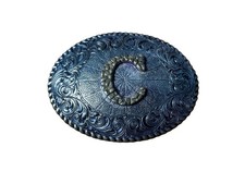 Vintage Crumrine Horseshoe Western Belt Buckle Oval Scroll USA