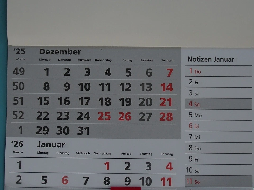 Wandkalender Kalender Viermonatskalender Wochenkalender Notizkalender 2026 - Bild 2 von 4