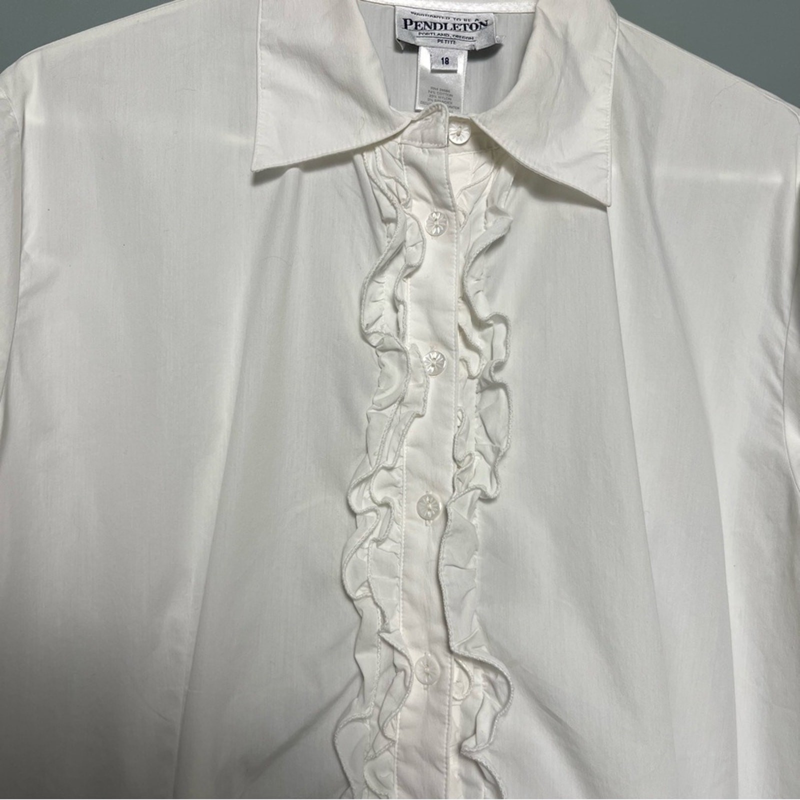 Pendleton Petites Button Down Ruffle White Long S… - image 3