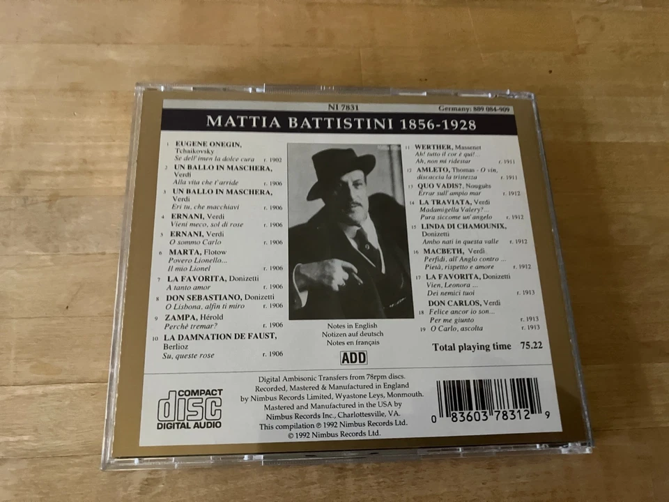 HISTORY Künstlerportait Mattia Battistini (1856-1928)  NIMBUS RECORDS PRIMA VOCE - Bild 2 von 3