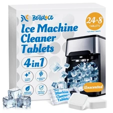 Ice Machine Cleaner Tablets Descaler (32 Pack) – Nickel-Safe Countertop Porta...