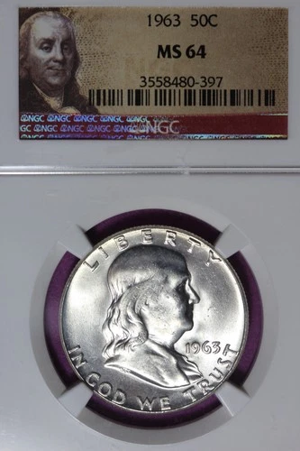 1963 NGC 50C MS64 FRANKLIN HALF DOLLAR #B51878
