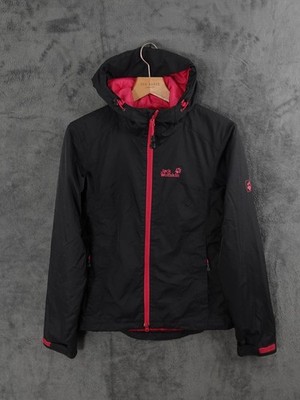 Jack Wolfskin Jacket Women Small Black Puffer Insulated Outdoor Hiking Walk Hood