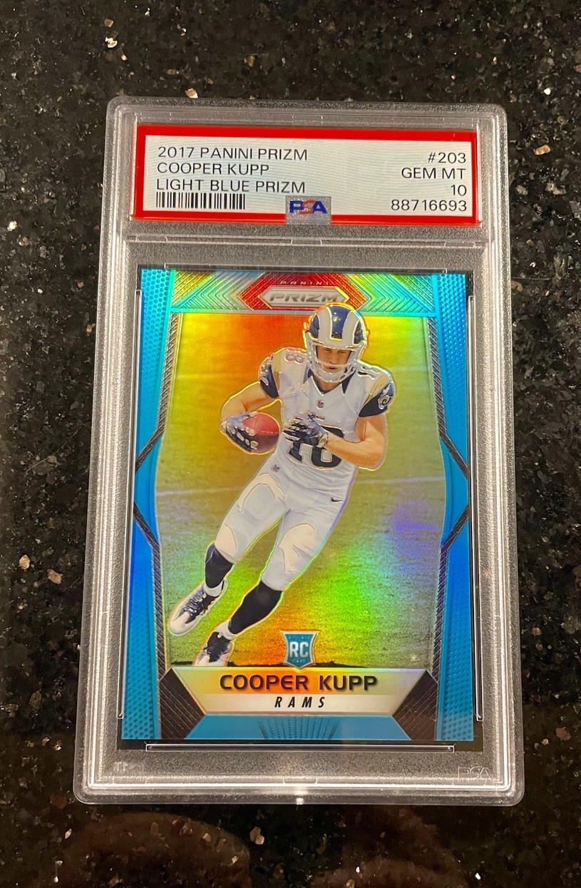 2017 Prizm Cooper Kupp Light Blue Prizm Rookie /199 #203 PSA 10