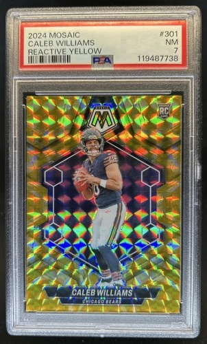 2024 Mosaic Caleb Williams RC Reactive Yellow Prizm #301 Bears PSA 7