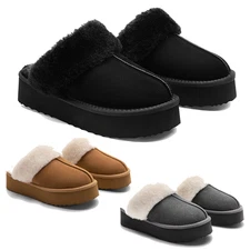 Women Platform Slipper Shoes Genuine Suede Faux Fur Lining Cozy Slipper Shoes