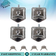 4× For Truck RV Tool Trailer Door Latch T-Handle Lock Stainless Steel Keys