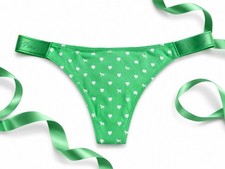 Women s Victoria s Secret PINK Logo Cotton High-Leg Thong Green Heart Dog Large