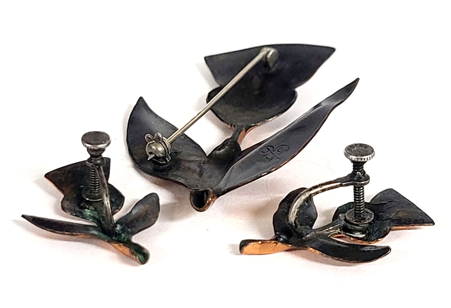 Vintage Stuart NYE Hand Wrought Thistle Brooch/Pin & Earrings Set