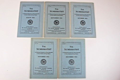 Aug-Dec 1933  5 Issues The Numismatist American Numismatic Association Monthly