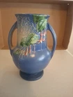 ROSEVILLE Blue Fuchsia 898-8" Vintage ART POTTERY Circa 1938 Handled VASE (Read)
