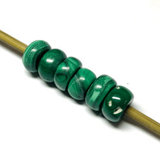 6 Pcs. Natural Malachite Gemstone 5mm Big Hole Large Hole Beads 14x8mm Beads