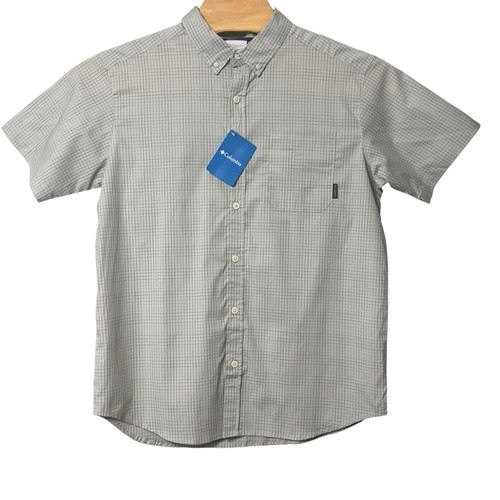 Columbia Rapid Rivers II Short Sleeve Shirt Large Green Brown Check Outdoor NEW