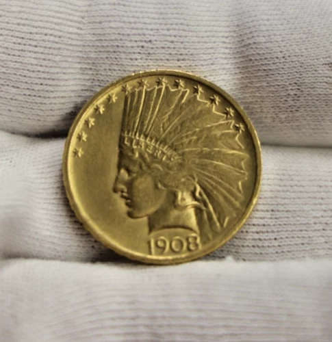 1908 US $10 Indian Gold Piece AU Details (Harch Cleaning)