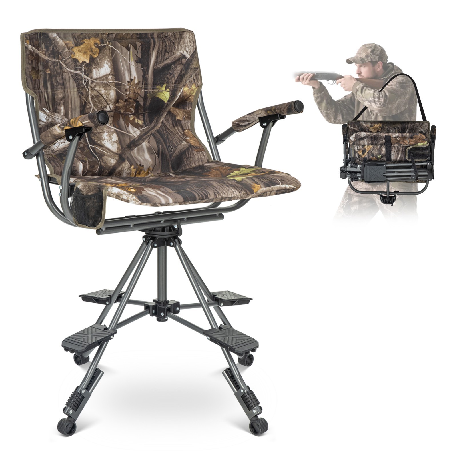 Swivel Camo Hunting Chair Folding Chair Adjustable Leg