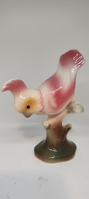 Vintage California Pottery Pink Cockatoo Bird Figurine MCM, 6-3/8'' Tall