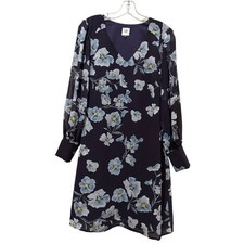 Cabi Small Ellery 4018 Purple Blue Floral V-Neck Sheer Long Sleeve Shift Dress