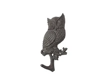 Handcrafted Nautical Décor Cast Iron Owl on Tree Branch Metal Wall Hook 6.5"