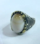 Regal 925 Silver Ring - Rare Natural Veined White Agate - 10g - Size 10 US