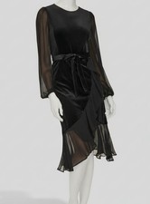 Tommy Hilfiger Women's Black Mixed-Media Ruffled High-Low Dress Size 12