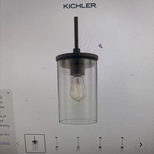 KICHLER Single Pendant Light 43060OZ Olde Bronze Clear Seedy Glass HH 22