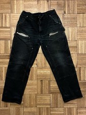 Totally Thrashed Distressed Black Vintage Men Carhartt Double Knee Pants MiUSA