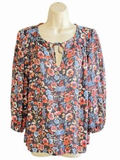 Joie Size S Multicolor Floral Silk Tunic Blouse Shirt 3/4 Sleeve Runs Large