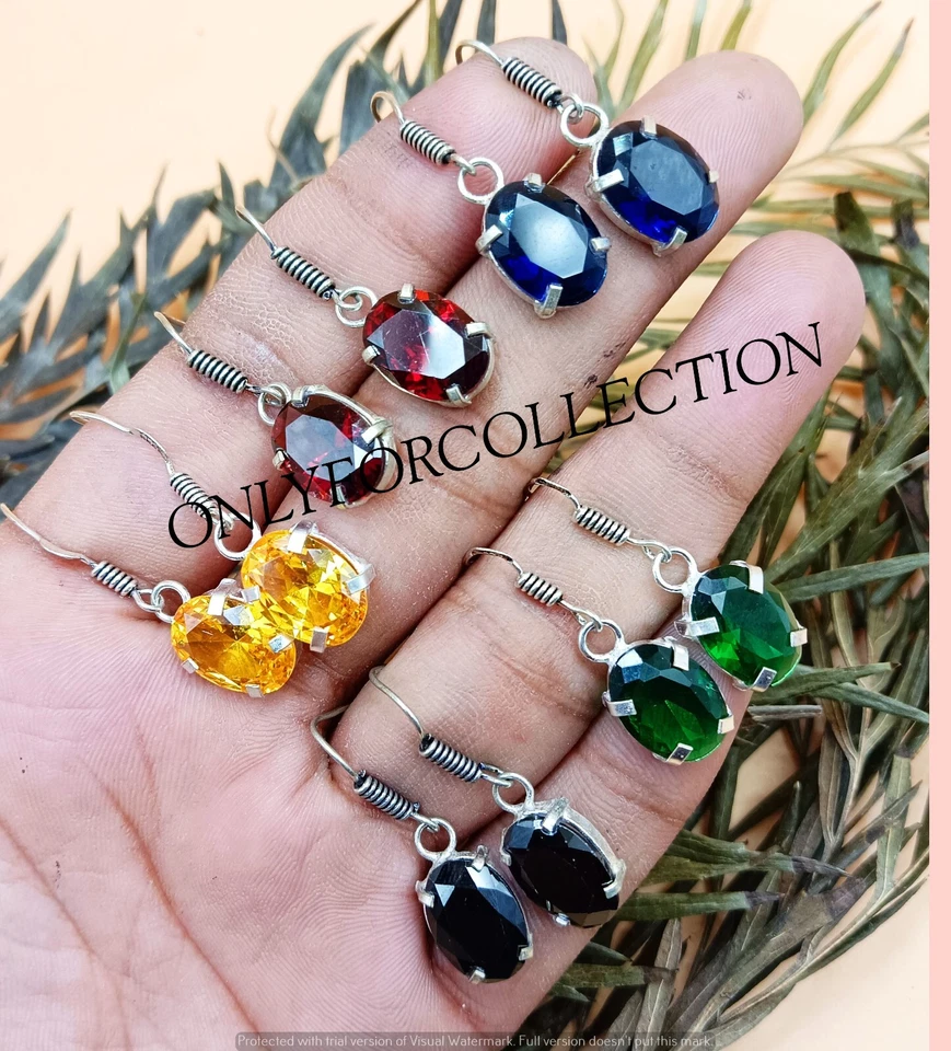 Lote de pendientes de mujer con punta enchapada en plata de ley 925 piedras preciosas de topacio multifacetado Foto 3 de 3