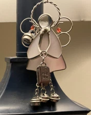 Pink Stained Glass Angel- separate pieces-Holding Bible with bells-3 inches long