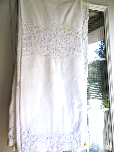 Mantel vintage de algodón blanco-Battenberg/corte-64"" x 106"" - limpieza en seco - Imagen 2 de 19