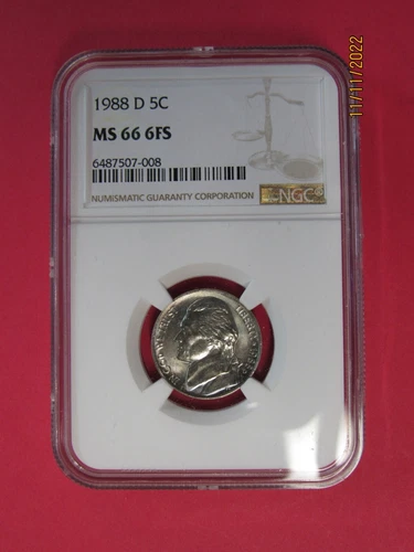 1988 "D" JEFFERSON NICKEL !!! NGC MS 66 6FS !!!