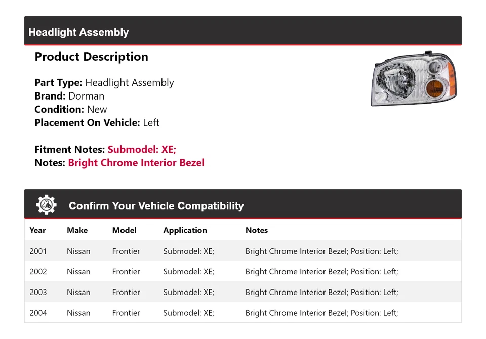 Para 2001-2004 Nissan Frontier XE Dorman conjunto de farol esquerdo 2002 2003 - Imagem 2 de 4