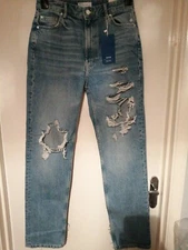 Bershka High Waist Straight Distressed Jeans Size 12 BNWT