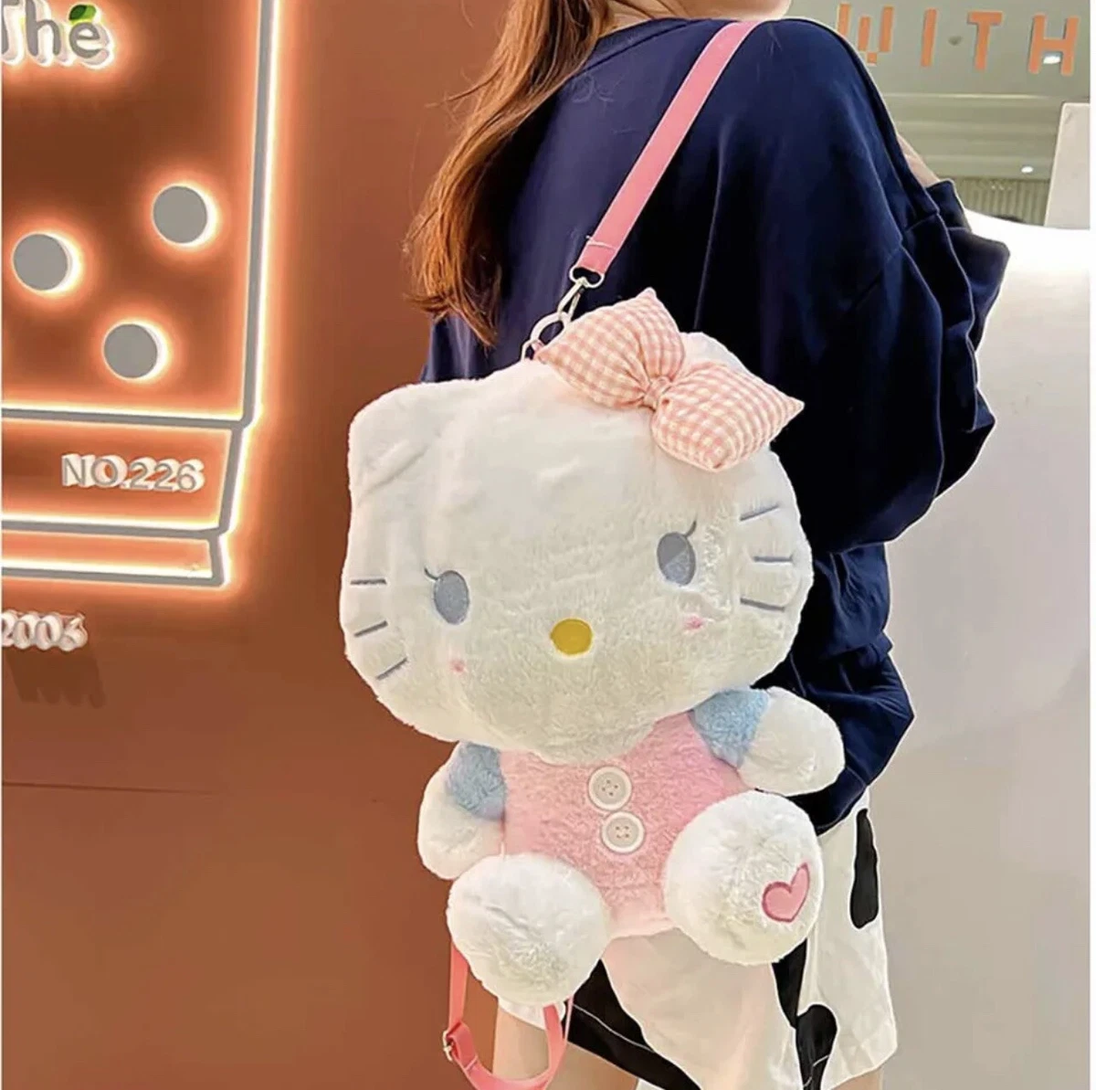 NEW CUTE HELLO KITTY PLUSH STUFFED TOY BACKPACK In Pink/Blue Color Outfit