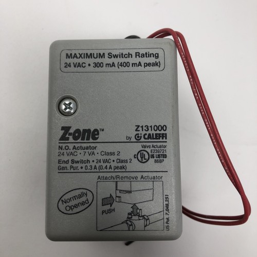 Caleffi Z131000 Z-one N.O. Actuator w/ Aux Switch 24Vac 7VA Class 2 - Picture 2 of 4
