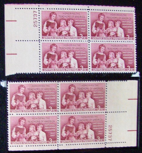 US 3¢ stamp SC #1093 Teachers of America 2 matching number plate blocks MNH 1957 - 第 1/1 張圖片