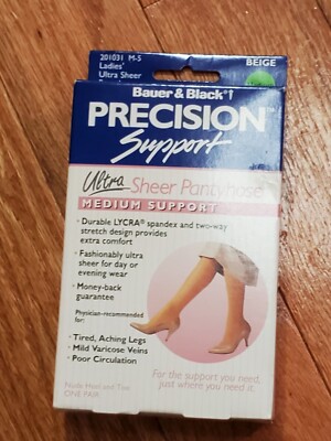 Pantyhose Med Beige Bauer & Black Precision Support Ultra Sheer Nude Toe & Heel