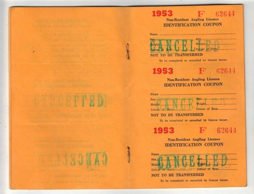 Vintage Ontario (Canada) Non-Resident Family Angling License from 1953 - Afbeelding 6 van 11