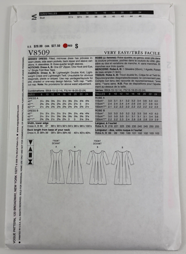 Vogue 8509 Dress in 2 Versions Sz 16 18 20 22 24 Sewing Pattern UC FF OOP 2008 - Picture 2 of 8