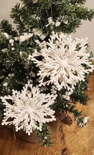 Pair of 3D White Snowflake Christmas Ornaments 4" Excellent Condition