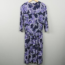 Vintage 80s 90s ED Michaels Midi Dress Size 13 M Purple Black Paisley Floral