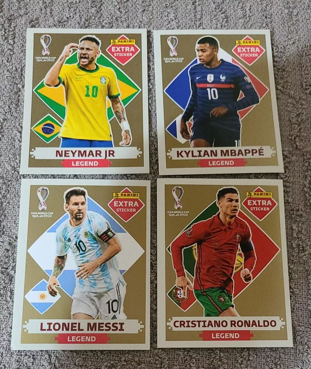 4x messi mbappe ronaldo neymar Extra sticker GOLD w cup 2022 panini