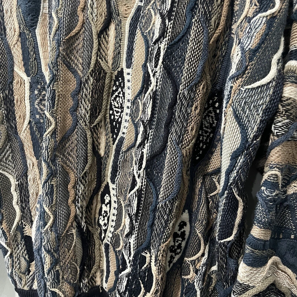 Suéter Cotton Traders Para Hombre 2XL Azul Beige Tejido 3D Texturizado Biggie Años 90 De Colección Foto 4 de 4