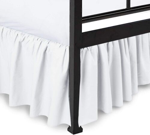 - Ruffled Bed Skirt with Split Corners White Full 21 Inch Drop Bedskirt Hotel...
