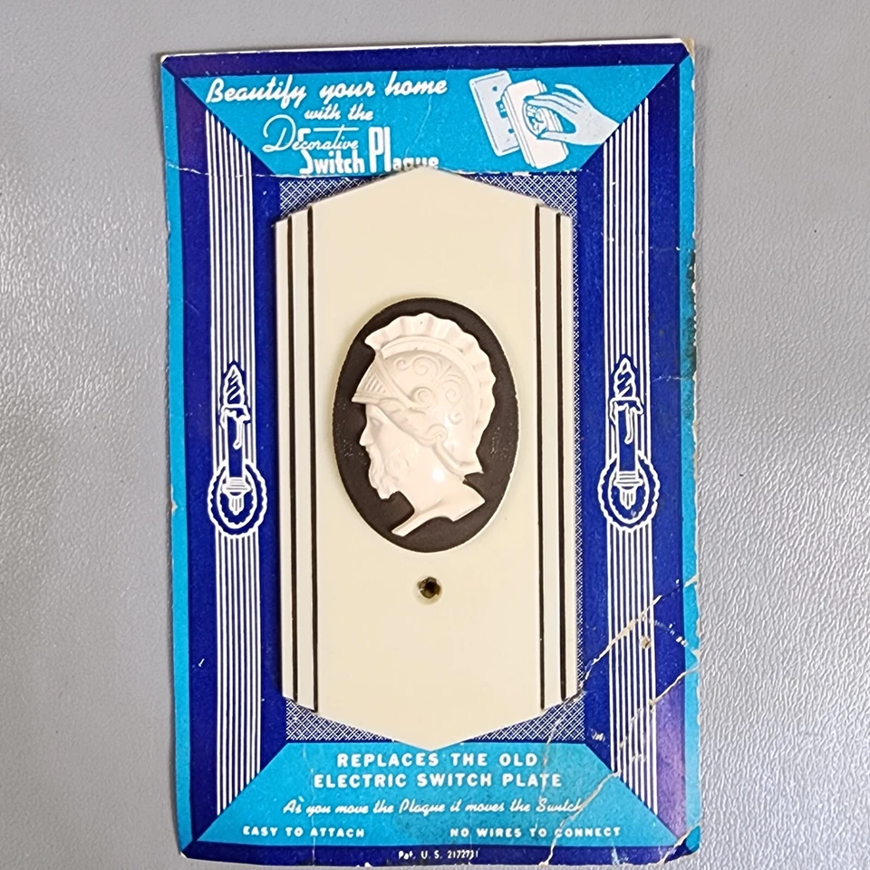 Interruptor de luz decorativo vintage Coles Art Deco placa de cobertura soldado romano década de 1930 - Imagem 2 de 4